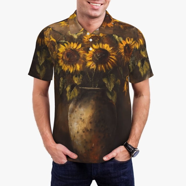 Balery Rustic Sunflower Bouquet Camisa Polo de Hombre con Estampado, de Manga Corta y Tejido Medio, Camisa Tipo Golf Polo-X-Large