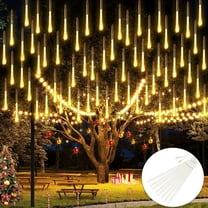 Deago Christmas Lights Outdoor, Meteor Shower Lights 20 inch 8 Tube 288 LED Snow Falling Icicle Cascading Lights for Xmas Tree Halloween Decoration Wedding Party, Warm White