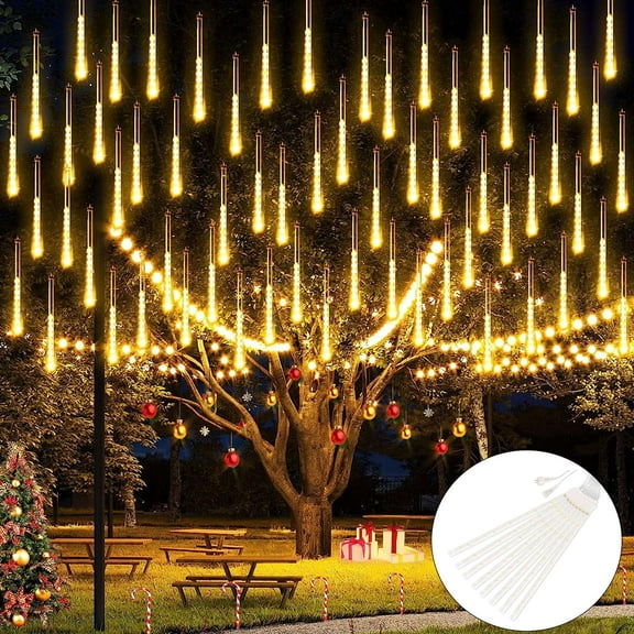 Deago Christmas Lights Outdoor, Meteor Shower Lights 20 inch 8 Tube 288 LED Snow Falling Icicle Cascading Lights for Xmas Tree Halloween Decoration Wedding Party, Warm White