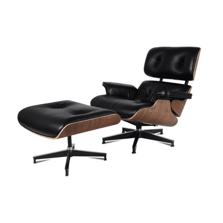 eMod - Mid Century Plywood Lounge Chair and Ottoman Eames Style Leather Black