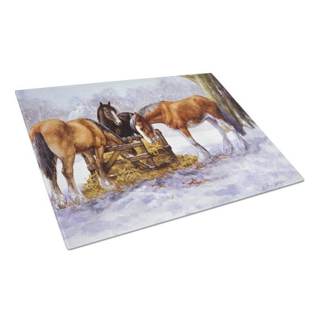 

Carolines Treasures BDBA0297LCB Horses eating Hay in the Snow Glass Cutting Board Large 12H x 16W multicolor