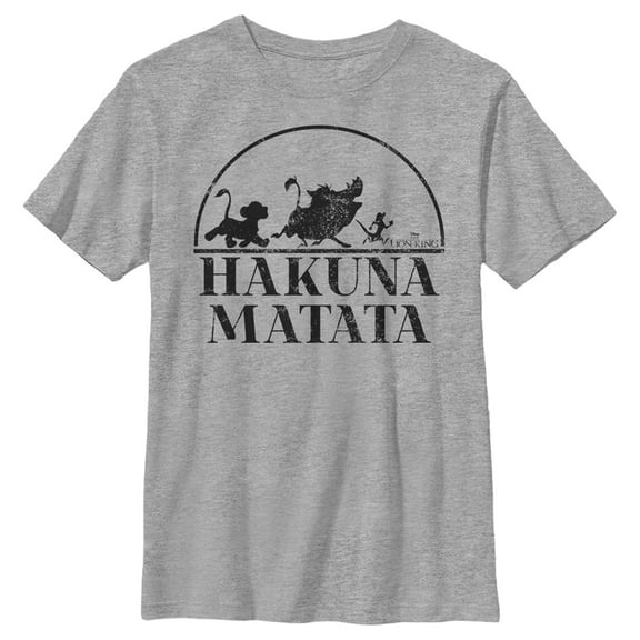 Boy's Lion King Black Silhouette Hakuna Matata  Graphic Tee Athletic Heather X Large