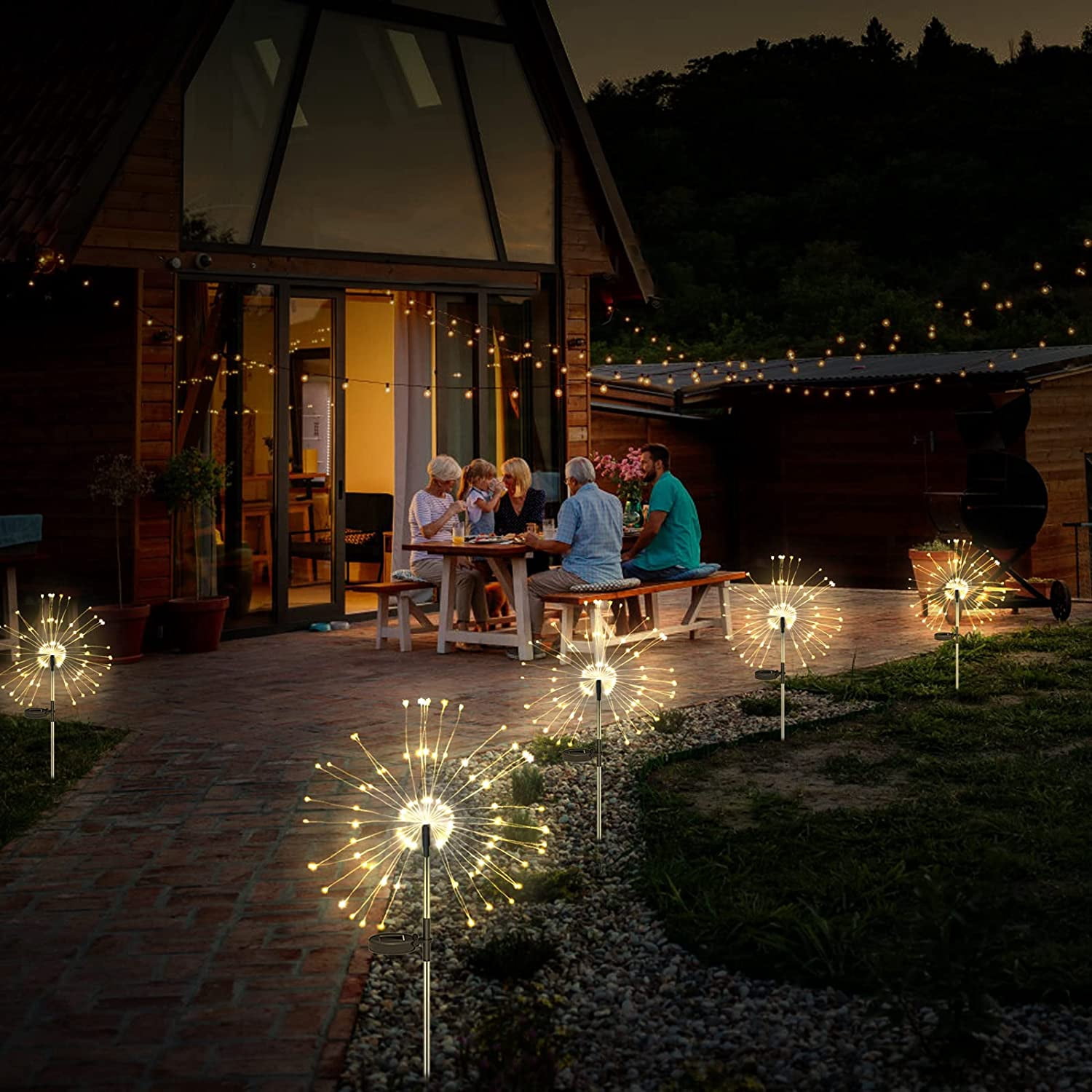 Solar Garden Lights Solar Firework Lights 120 LED 2 Pack, Waterproof Solar Lights Outdoor Garden Fairy for Outside Landscape, Yard Decor, Lawn, Patio, Christmas Decoration Parties (Warm White)