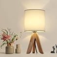 thumbnail image 2 of Brown Wooden Tripod Nightstand Lamp with Fabric Shade, 2 of 7