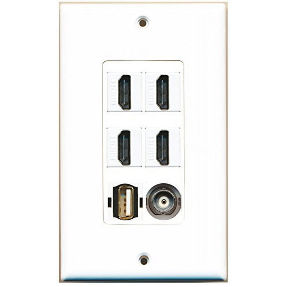 RiteAV - 4 Port HDMI 1 USB A-A 1 BNC Wall Plate Decorative
