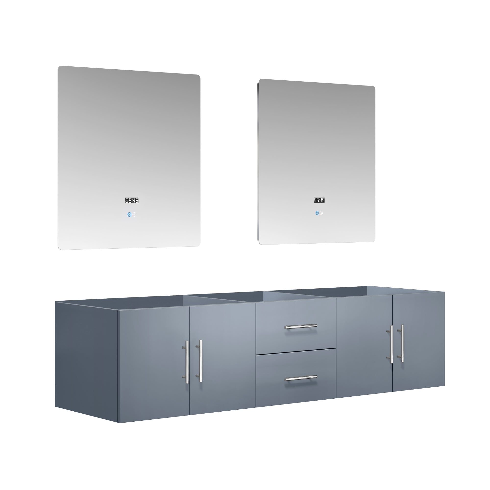 72" Dark Grey Double Vanity, no Top and 30" LED Mirrors