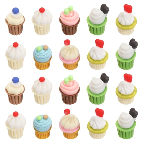 Uxcell Dollhouse Miniature Food, Cute Mixed Cupcakes Figures Toys Mini Resin Foods for Pretend Play Kitchen Cooking Game & Doll House Decor (Mixing Colors, 20pcs)