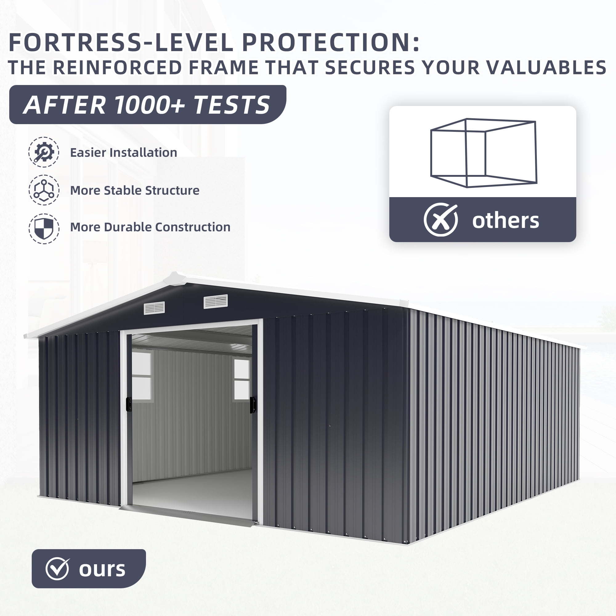 Villeston 10FT x 12FT Outdoor Metal Storage Shed,Tool Shed Storage House with Lockable Door for Garden, Backyard, Patio Gray