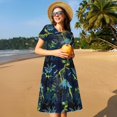 thumbnail image 4 of Vsdgher Dinosaure Dessin Animé pour Femmes Été 2025 Robes Midi Décontractées Légères Manches Courtes Col Rond Robe de Plage, 4 of 6