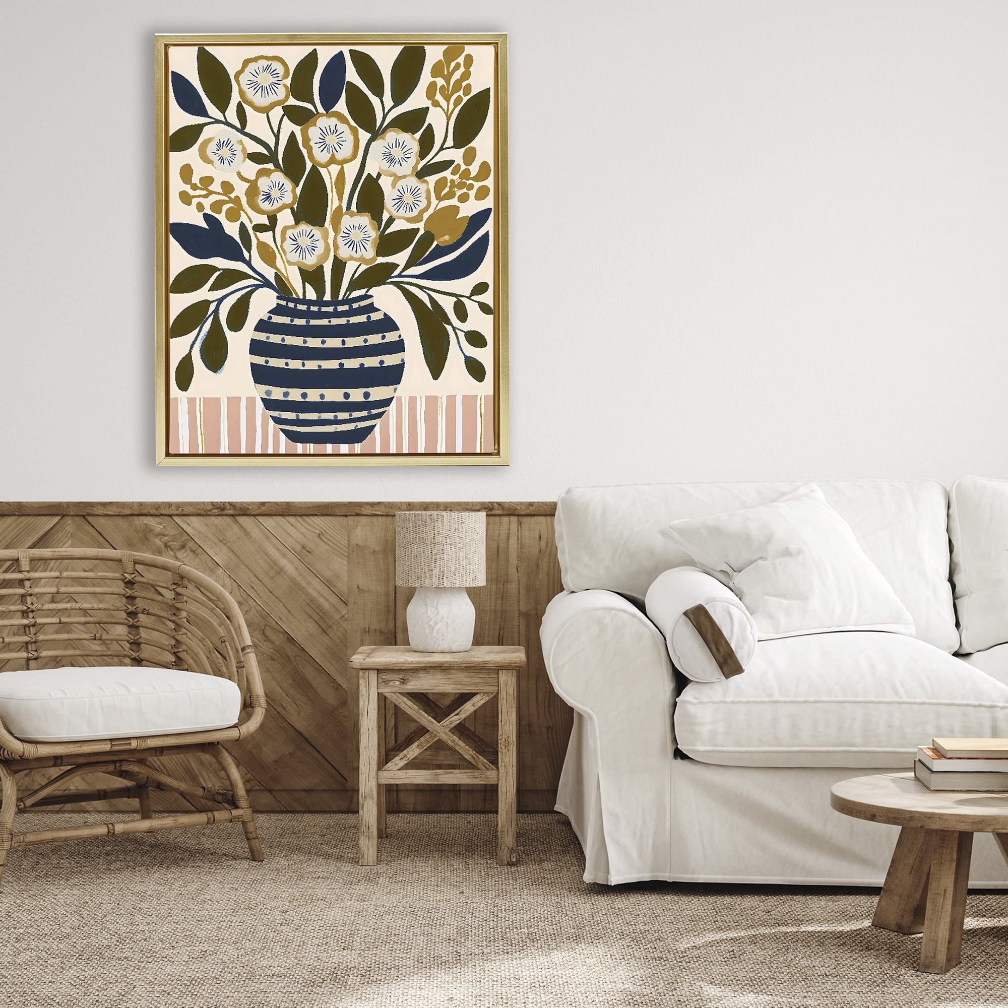 Stupell Industries Wild Bloom Boho Arrangement Gold Framed Floater Canvas Wall Art, design by Creative Studio