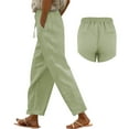 thumbnail image 5 of Bovemsi Casual Pants for Women Solid Straight Elastic Long Linen Waist Cotton Slit Trouser Legs Beach Trousers with Pockets, 5 of 8
