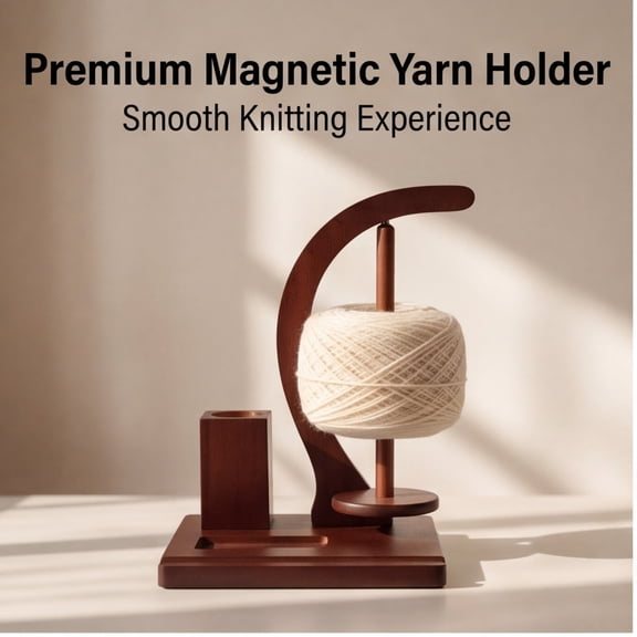 Magnetic Wooden Rotating Yarn Holder, 360° Spinning Desktop Yarn Spindle with Storage for Knitting & Crochet, Anti-Slip Wood Yarn Dispenser for Yarn Balls & Skeins