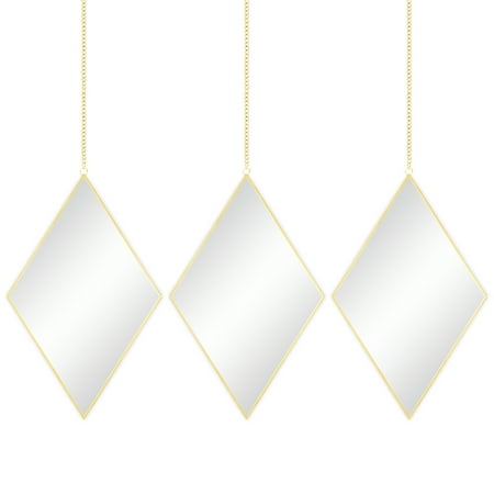 Wood Wall Mirrors Decorative Best Choice Products Set of 3 Decorative Diamond DIY Hanging Wall Mirrors for Living Room, Bedroom w/ Chains - Copper ()