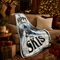 thumbnail image 3 of My Happy Place Has Skis Snowmobile Rider Text, Playful Rustic Scene, Warm Flannel Blanket for Cabin and Lodge with Detailed Artwork, Art Lovers Housewarming Gift, Rustic Home Decor, 3 of 9