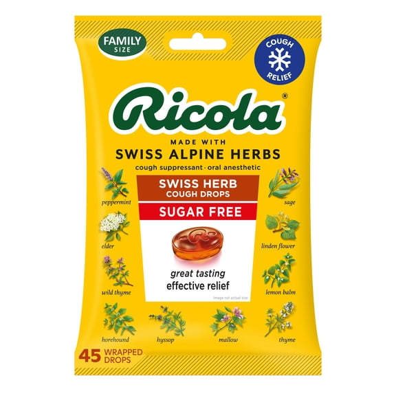 Ricola Sugar-Free Original Herb with Stevia Cough Drops, Throat Relief & Cough Suppressant, 45 Count