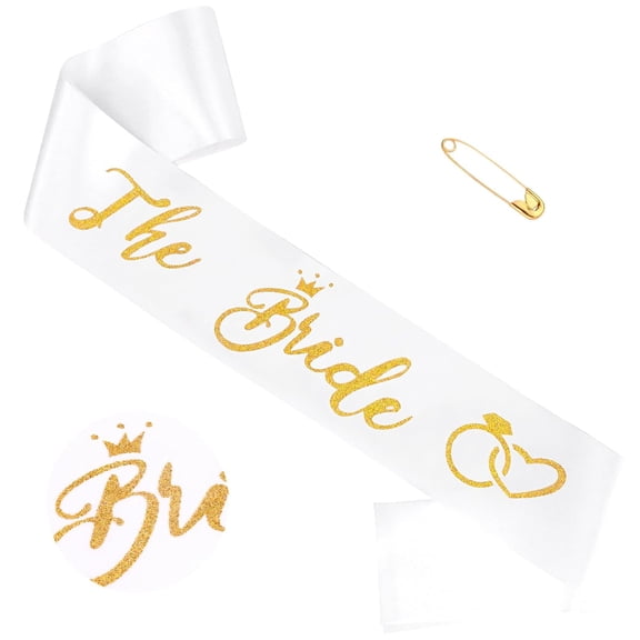1 pcs The Bride Sash Bachelorette Party White and Gold Glitter Bridal Sash Wedding Bride to Be Decorations Bachelorette Party Bridal Shower Favors