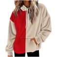 thumbnail image 2 of Otntypg Color Block Fuzzy Hoodies for Women Trendy Fall Winter Thick Warm Long Sleeve Drawstring Hooded Pullover Sweatshirts Fashion Sherpa Fleece Outwear Tops with Pockets Khaki XL, 2 of 7