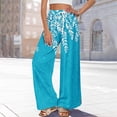 thumbnail image 6 of Hawaiian Print Palazzo Pants for Women Elastic High Waist Wide Leg Flowy Beach Trousers with Pockets Sky Blue 2XL, 6 of 7
