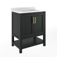thumbnail image 2 of Merrick Lane 30 Inch Bathroom Vanity with Ceramic Sink, Carrara Marble Finish Countertop, Storage Cabinet with Soft Close Doors and Open Shelf in Black/Gold, 2 of 9
