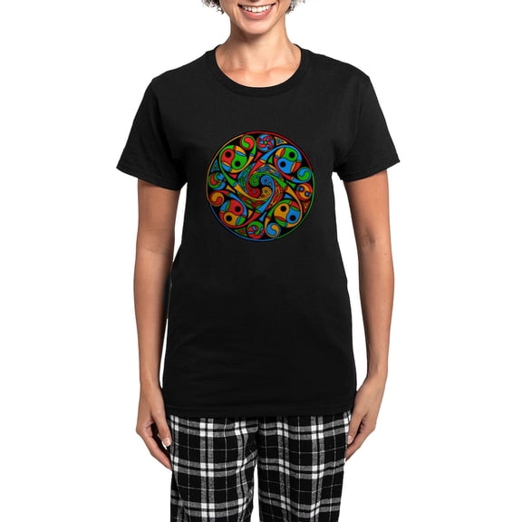 CafePress - Celtic Stained Glass Spiral Women's Dark Pajamas - Women's Short Sleeve Print T-Shirt and Pants Dark Cotton Pajama Set