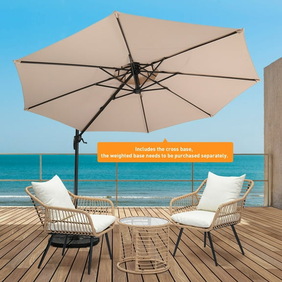 Autlaycil 5 Pcs Patio Outdoor Furniture Sets Contains 2 Wicker Furniture Patio Bistro Chairs, Table, 10' Outdoor Offset Cantilever Umbrella and Cross Base, Khaki