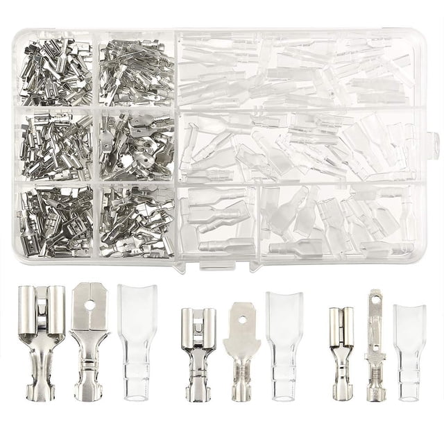 270 terminales eléctricos, conector de cable conector en T, conectores de cable de pala macho hembra bloque de terminales de engarce con funda aislante 2,8 mm 4,8 mm