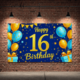 thumbnail image 5 of Blue Golden Glittery 16th Birthday Backdrop Banner with Balloons Stars and Gifts Party Supplies Photography Props Birthday Decoration for Birthday Party Decorations, 5 of 7