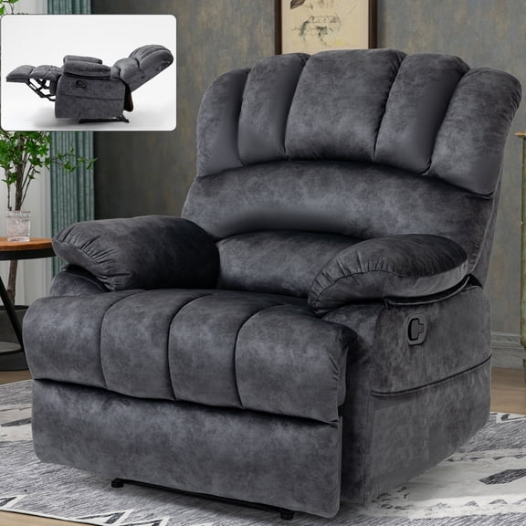 GAKMCIL Oversized Wide Seat Manual Recliner Chair in Fabric with Rocker and Side Pocke, Maximum inclination 155 degrees, Max load 400lb for Living Room Single Sofa Recliners, Gift (Gray)