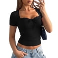 thumbnail image 3 of Y2k Shirts Vintage Graphic Print Aesthetic Crop Tops Short Sleeve Lace Girls Slim Fit Summer Tees Black S, 3 of 9