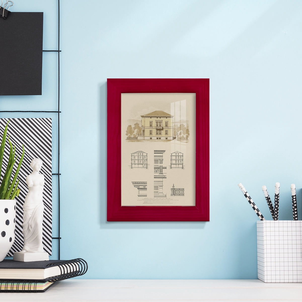 Estate and Plan II -Framed Print w/glass-Cherry Red
