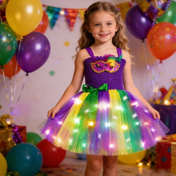 ZHOGXU Big Kids Girls Dress Sleeveless Suspenders Glow In The Dark Mesh Comfortable Stylish Tutu Dresses For Party And Performance Purple1 5-6 Years
