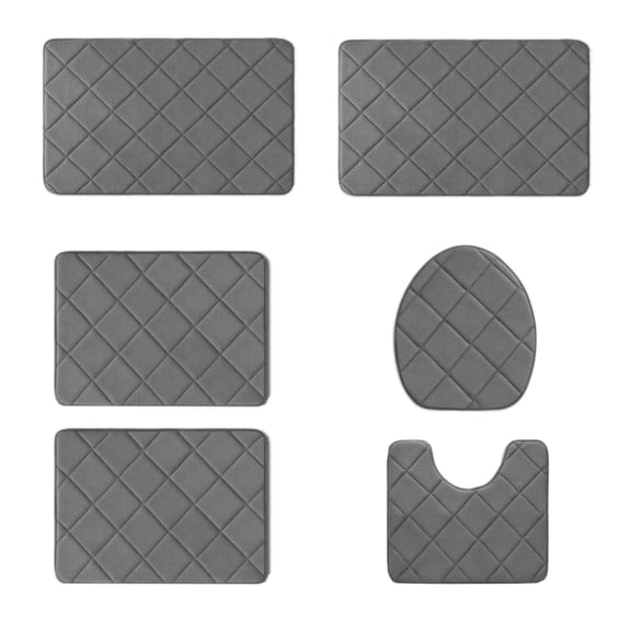 Qholemyo 6 Piece Whole Room Foam Bath Mat Set Non Slip Soft Toilet Rug Machine Washable Quick Dry