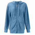 thumbnail image 2 of Sweaters for Women Long Sleeve Knitted Zip Up Hoodies Ribbed Pullover Loose Casual Sweatshirts with Pocket Blue XXL, 2 of 8