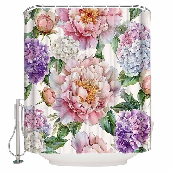 Small Stall Shower Curtain 36x78 Inch Narrow Half Size Pink Purple Hydrangea Bath Curtains Bathroom Decor Spring Pastoral Flowers Waterproof Fabric Shower Curtain Set with Hooks 36 Inch
