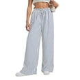 thumbnail image 3 of Women Drawstring Striped Pants Loose Wide Leg Trousers Comfy Lounge Pants with Pockets Light Blue L, 3 of 9