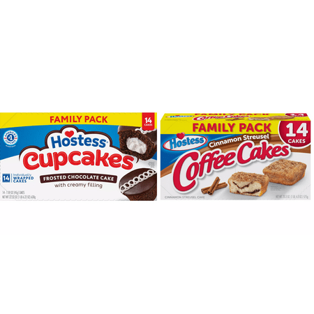 Hostess Chocolate Cupcakes – Family Pack 14 ct&Hostess Cinnamon Streusel Coffee Cakes Family Pack 14 ct