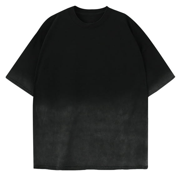 HAiming Men's Cotton Shirts Trendy Gradient Color Short Sleeve Crewneck Tops Summer Casual Plus Size Loose Blouse