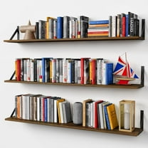 Large Floating Shelves 48 Inches Long Set of 3, Rustic Wood Wall Bookshelf for Bedroom Books, Wooden Shelves for Living Room Laundry Closet Kitchen Storage (Dark Brown)