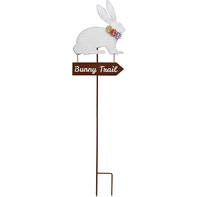 Easter Bunny Yard Stake, Outdoor Metal Easter Bunny Garden Stake Statue Décor Easter Yard Sign Decoration Outdoor for Easter Spring Holiday Lawn Patio Backyard Easter Home Garden Decor (White Bunny)