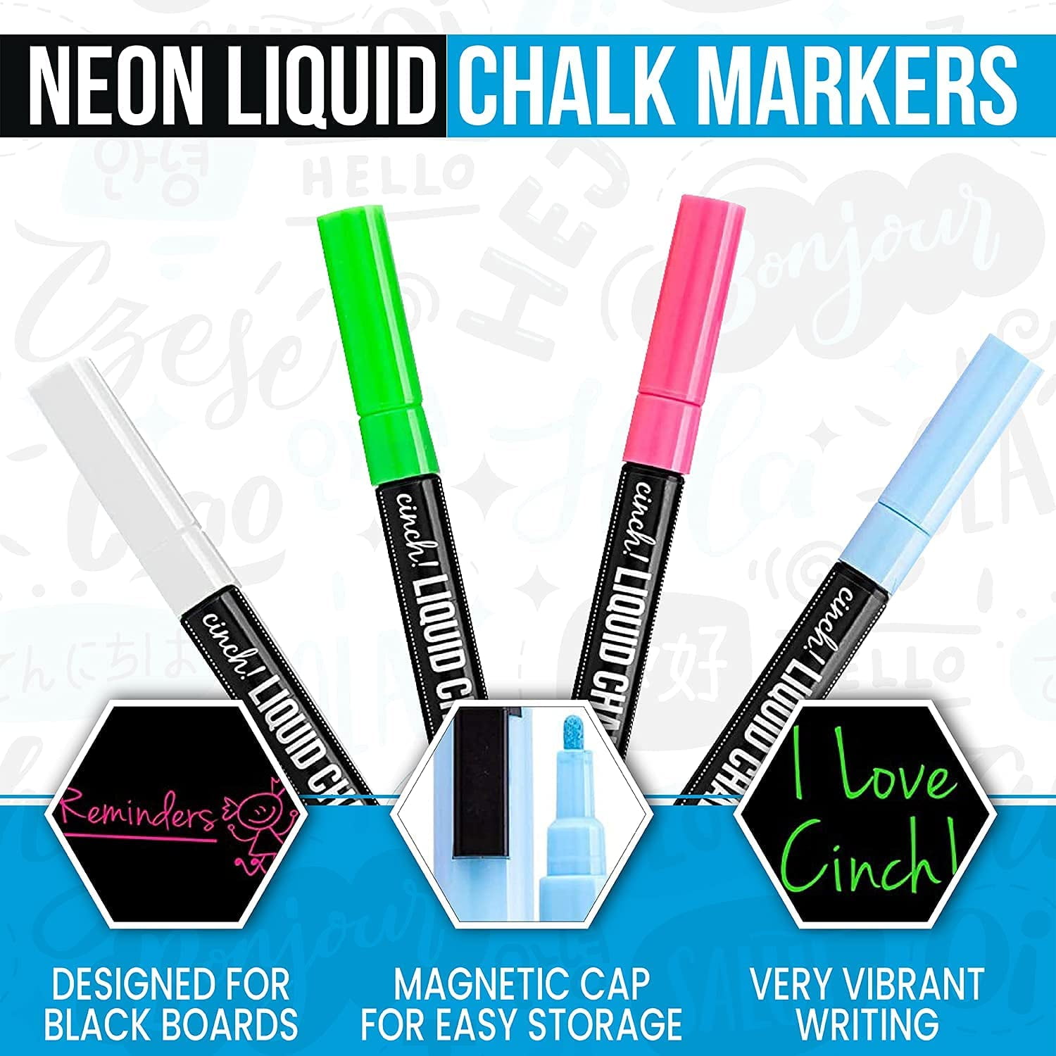 Magnetic Liquid Chalk Markers Erasable Markers 4 Chalkboard Markers for  kids Neo