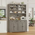 thumbnail image 2 of Hiphuta 75"Tall Kitchen Pantry Storage Cabinet with Power Outlet, Large Pantry Cabinet with Microwave Stand, Modern Freestanding Cupboard Hutch for Home Dinning Room, Ash Gray, 2 of 8
