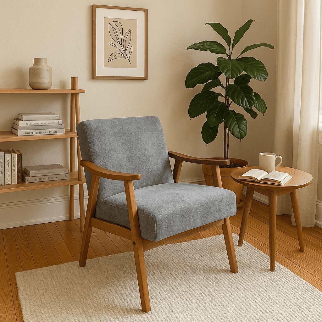 Homy Casa Mid-Century Accent Chair，Armchair for Living Room and Reading Nook, Gray