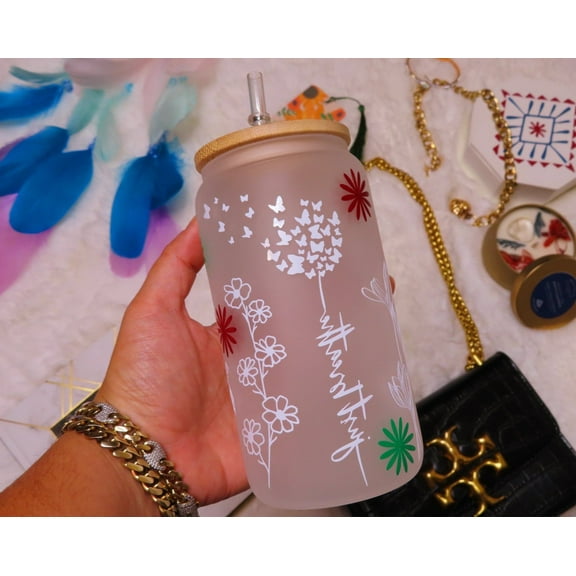 Cute Flower Beer Can Glass |Floral Beer Can Glass |Aesthetic Coffee Glass| 16 oz