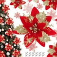 thumbnail image 2 of 12Pcs 5.7inch Artificial Poinsettias Christmas Glitter Flowers with Clips Xmas Tree Flower Ornament Poinsettias Decor, 2 of 6