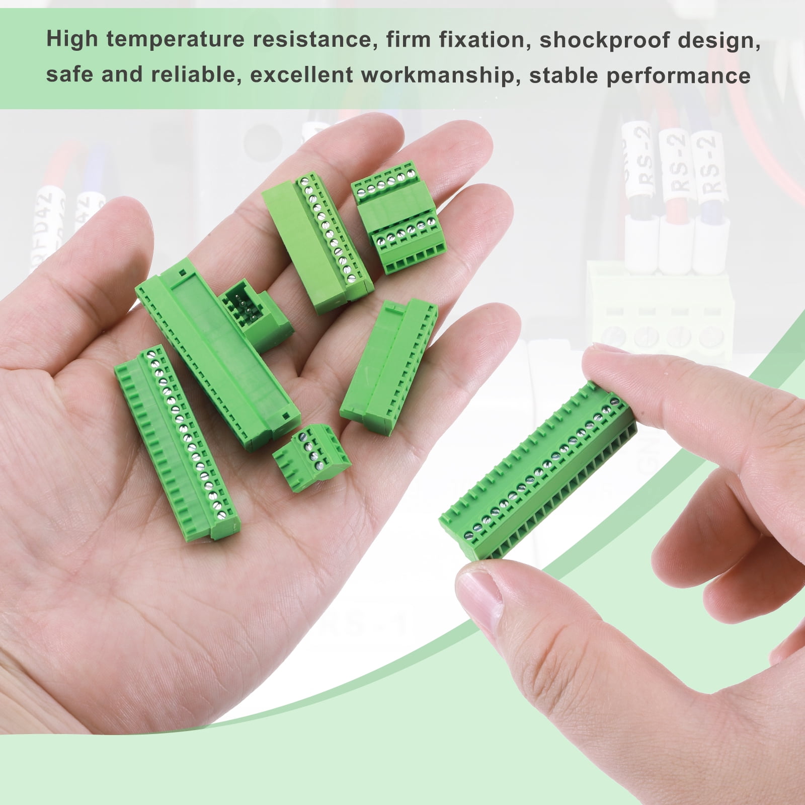20 Set 5 Pin 5mm 0.2 Inch Pitch PCB Mount Screw Terminal Male Female, Green