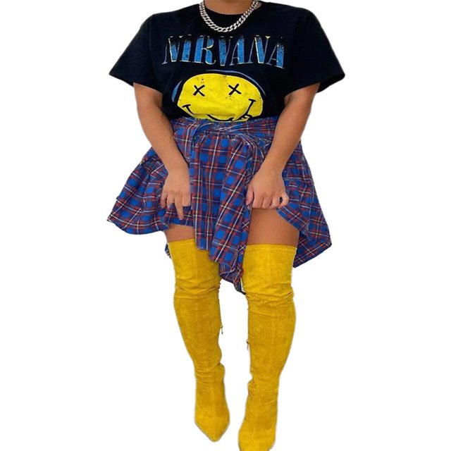 Jupe Courte Plissée Nouée pour Femmes, Taille Haute, Style Chemise Irrégulière, Mini Jupe à Carreaux