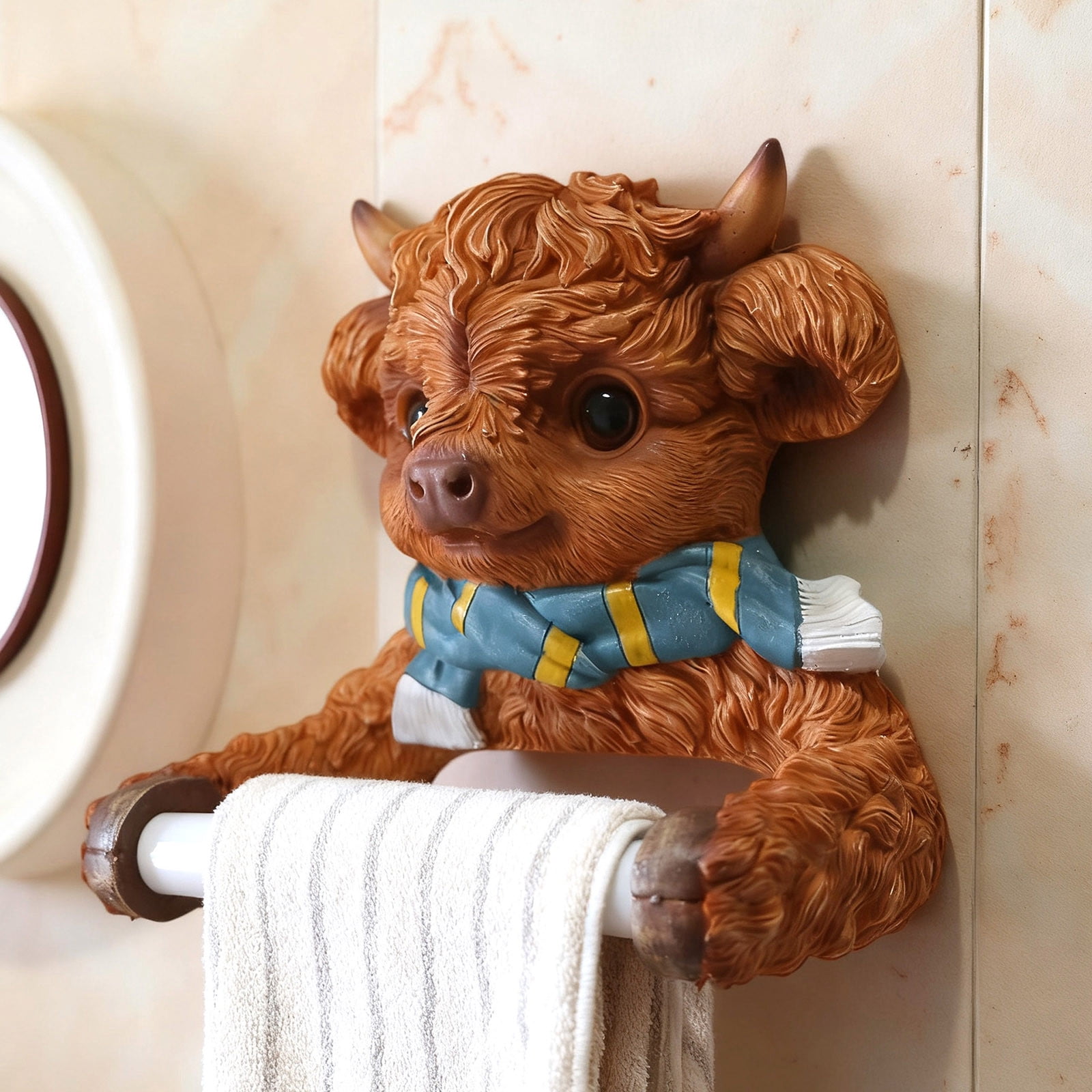 Highland Cow Toilet Paper Roll Holder Cartoon Animal Shape Wall Storage Decor