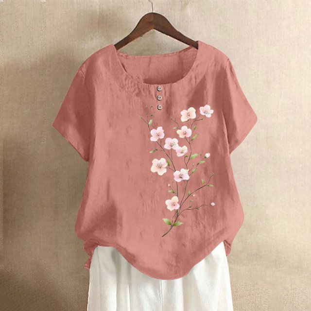 Lydiaunistar Casual Print Blouse for Women Summer Tops Spring Summer Workout Party Casual Daily Wear Soft Comfy Breathable Polyester Round-Neck Short Sleeve Sizes M-5X-Large for Asian Women
