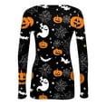 thumbnail image 6 of JGNGSHN Womens Long Sleeve Halloween Tops Casual Crew Neck Stretchy Fitted Ribbed Trendy Pumpkins Printed Tees Fall Winter Clothes, 6 of 7