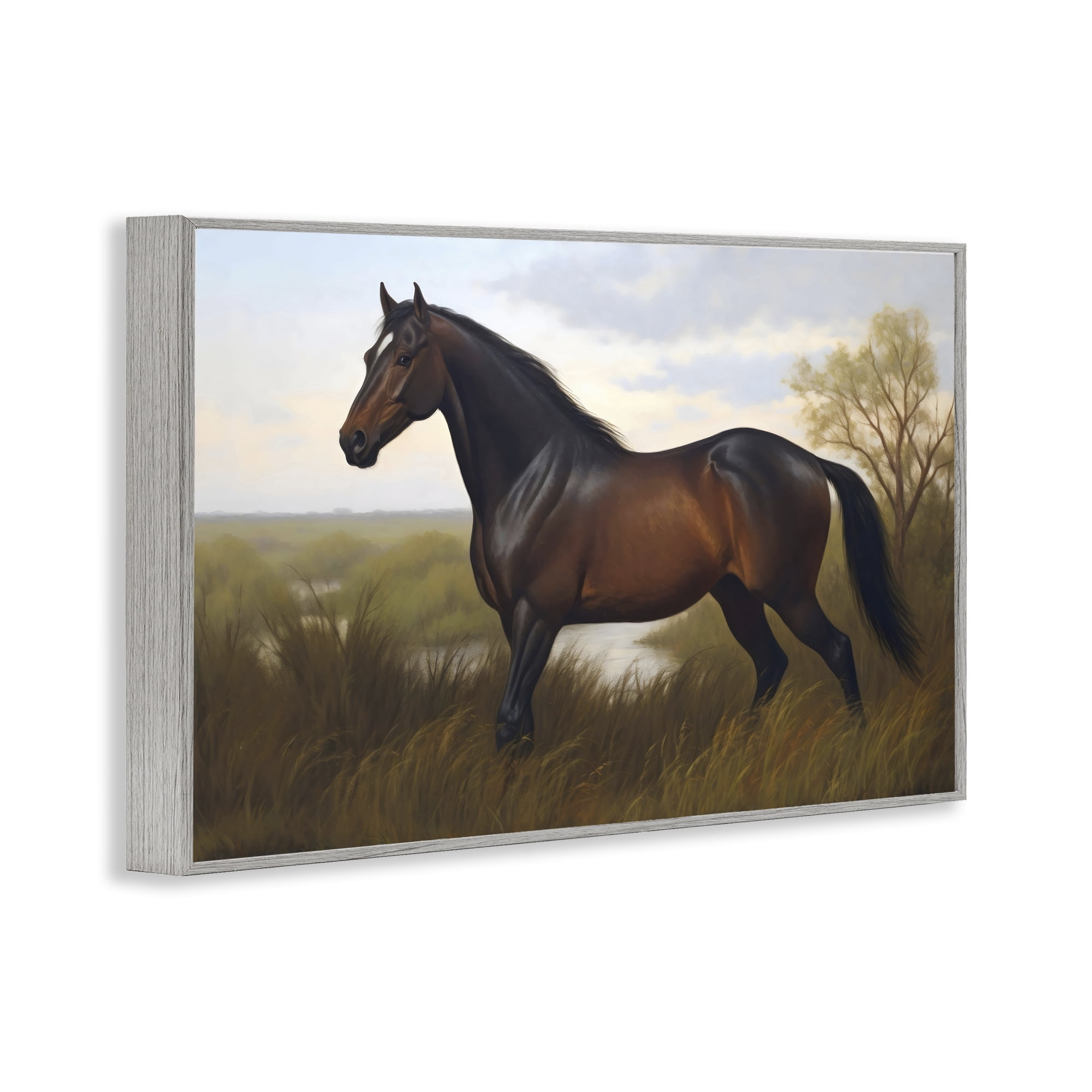 Stupell Industries Stallion in Marshland Gray Framed Giclee Art, design by Creative Studio